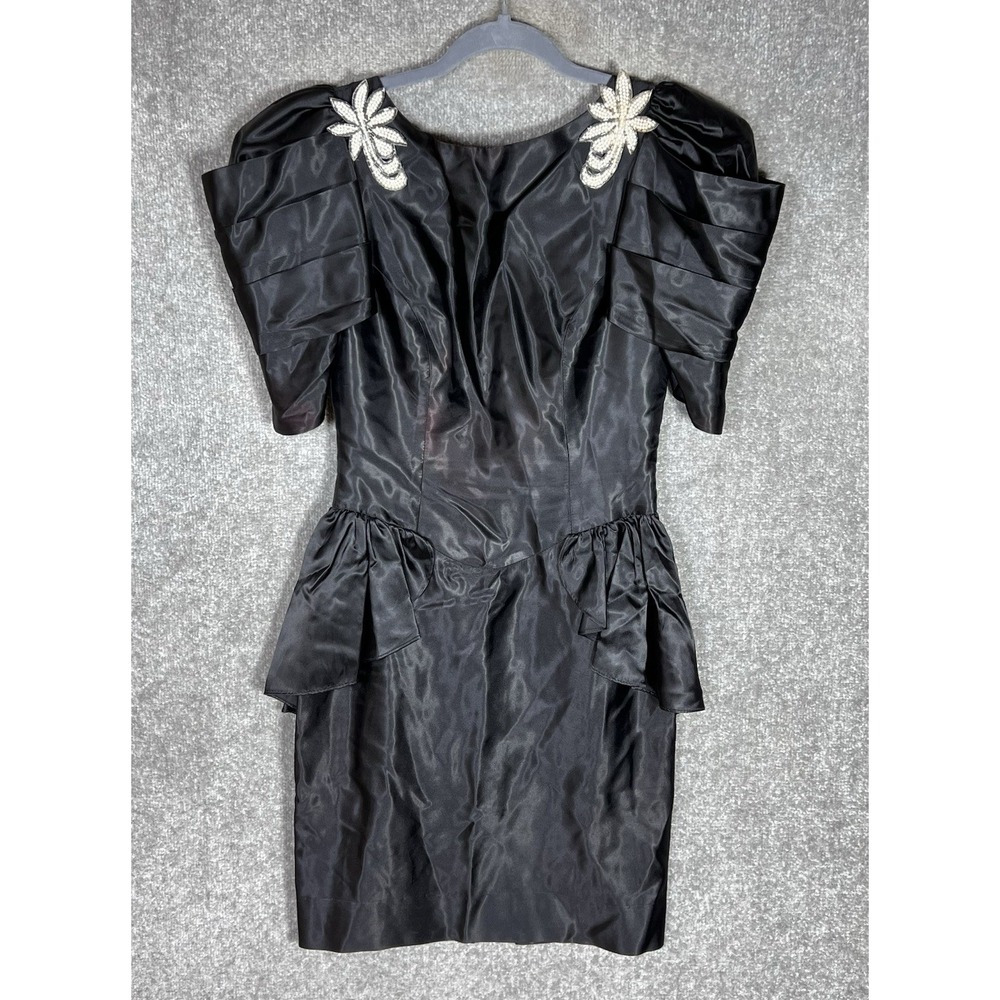 VTG 80s‎ Dance Allure Party Dress Womens Juniors Size 7/8 Black Deep Plunge Back